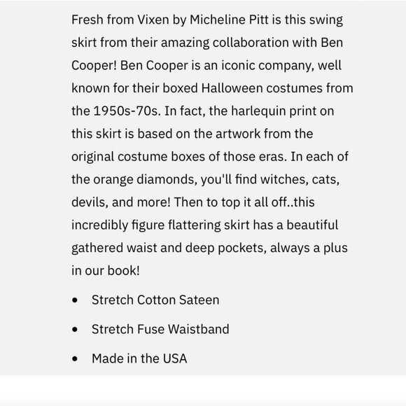 VIXEN BEN COOPER Trick R Treat Swing Skirt Halloween Pleated Retro Whimsigoth - Picture 8 of 16